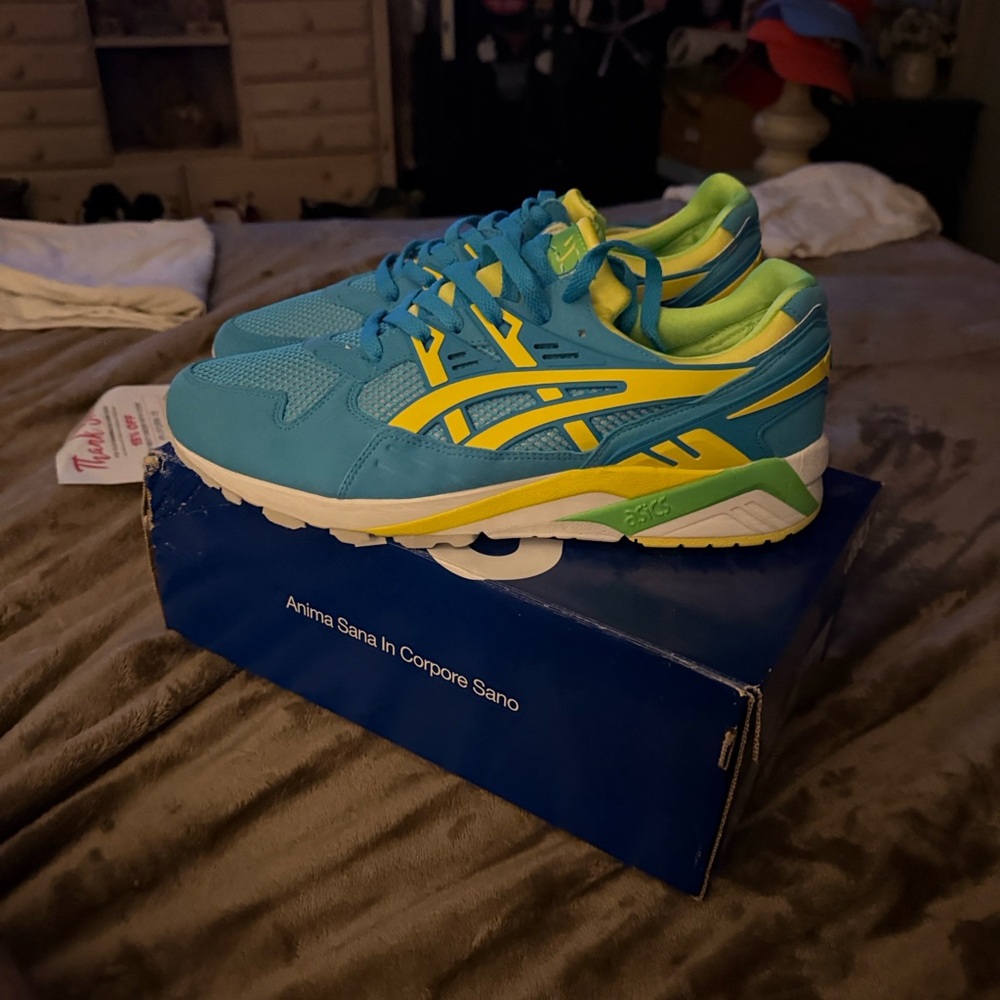 ASICS Mens Turquoise and Lime Sneakers